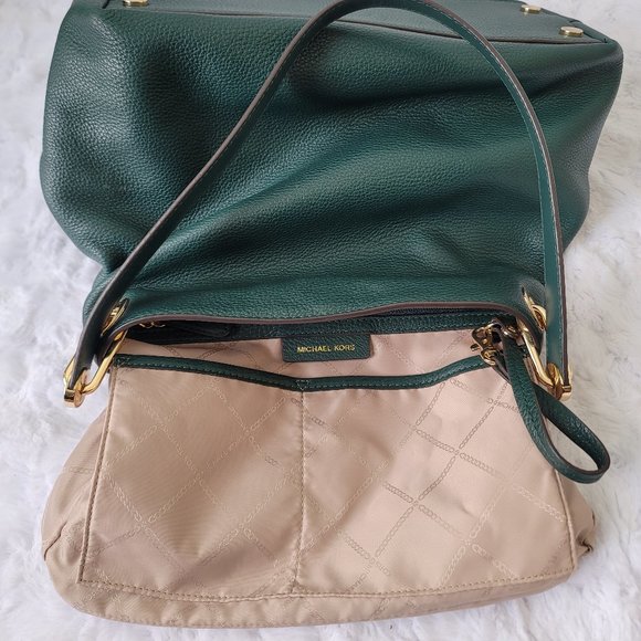 MICHAEL KORS Raven Green Emerald Gold Leather Large Shoulder Tote - Picture 11 of 14